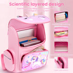 PALAY School Backpack for Girls with 28×19×39cm Multi Compartment Design and Ergonomic Back | Waterproof Oxford Cloth Pink Bag for Kids 6–12 Years