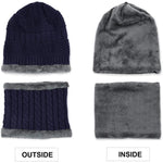 PALAY® Navy Blue Winter Warm Knitted Hats with Neck Gaiter Knitted Scarf Set,Beanie Cap Hat Neck Hat for Men and Women