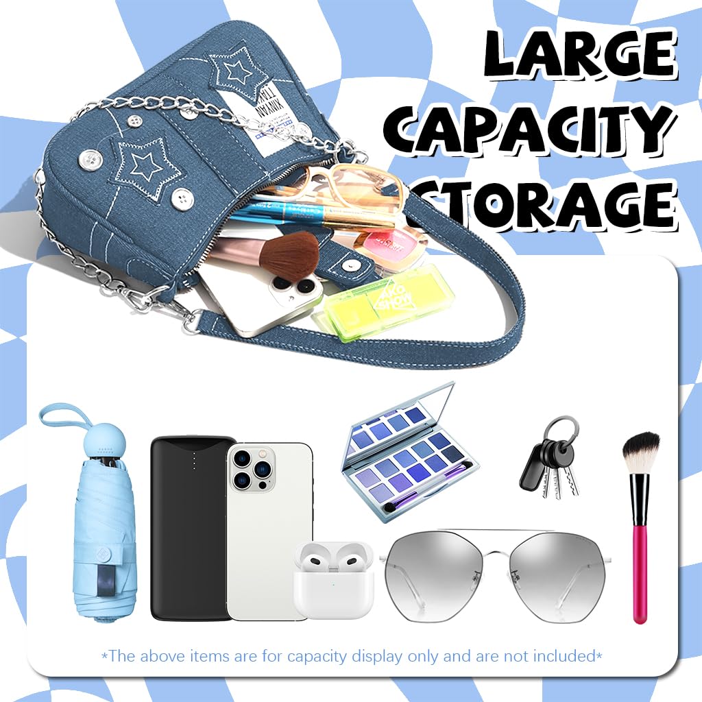 PALAY Shoulder Bag for Girls featuring 23x7x13cm compact design with chain strap and zipper closure | Blue Canvas Handbag