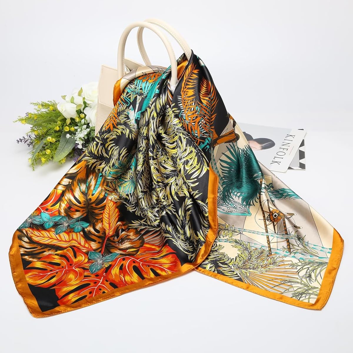 PALAY Satin Scarf for Women 35x35 in with Vibrant Prints and Silky Polyester Fabric | Gift Wrap