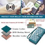 PALAY Wallet for Women with 20 Card Slots and Snap Buckle | Blue PU Leather Embroidered Purse
