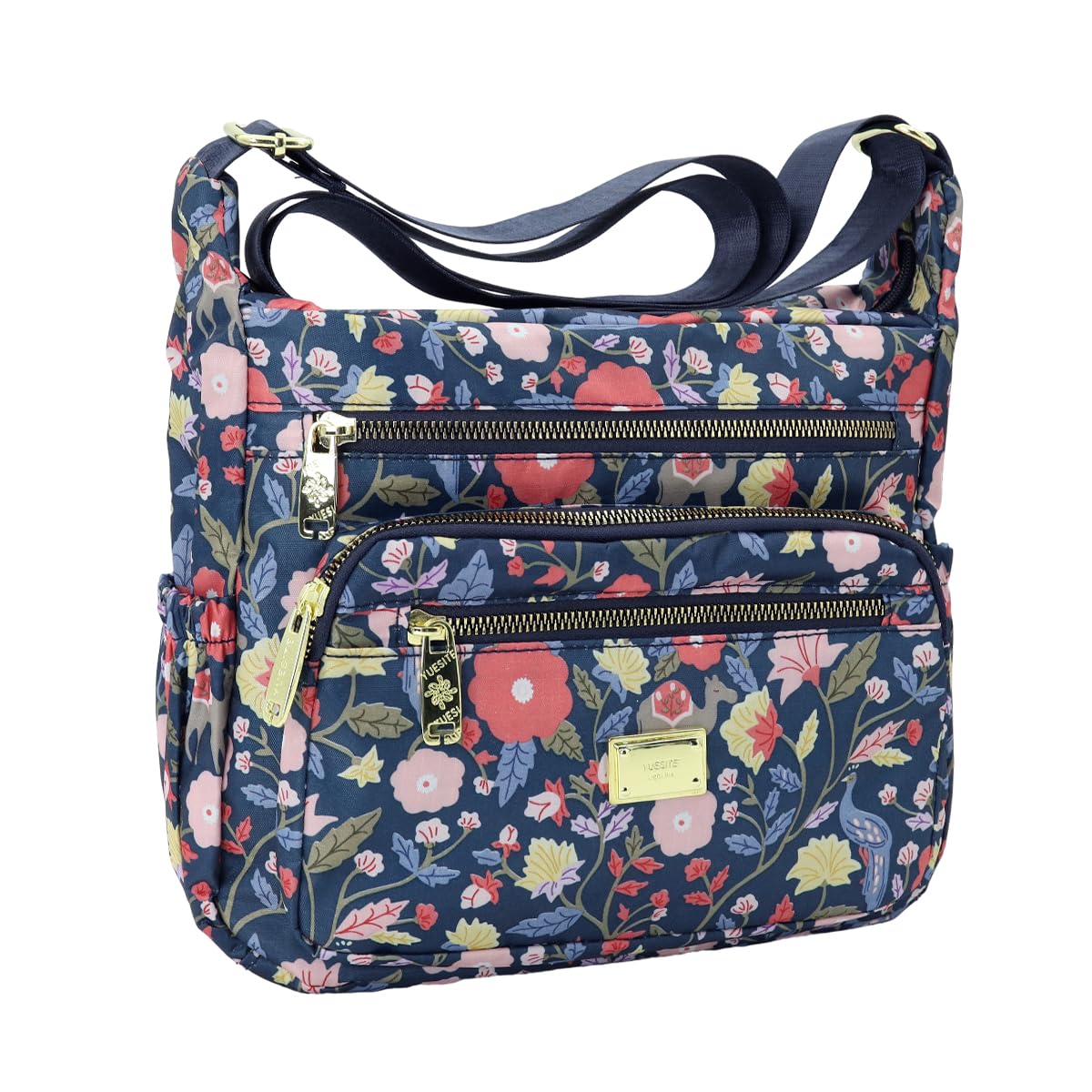 PALAY Women Crossbody Bag for Travel with Multi Layer Zipper Pockets and Nylon Design | Floral Print Casual Satchel