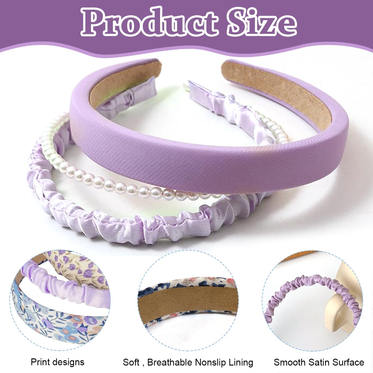PALAY Headband Set for Women with Floral and Pearl Designs 7pcs | Purple Gift Accessory