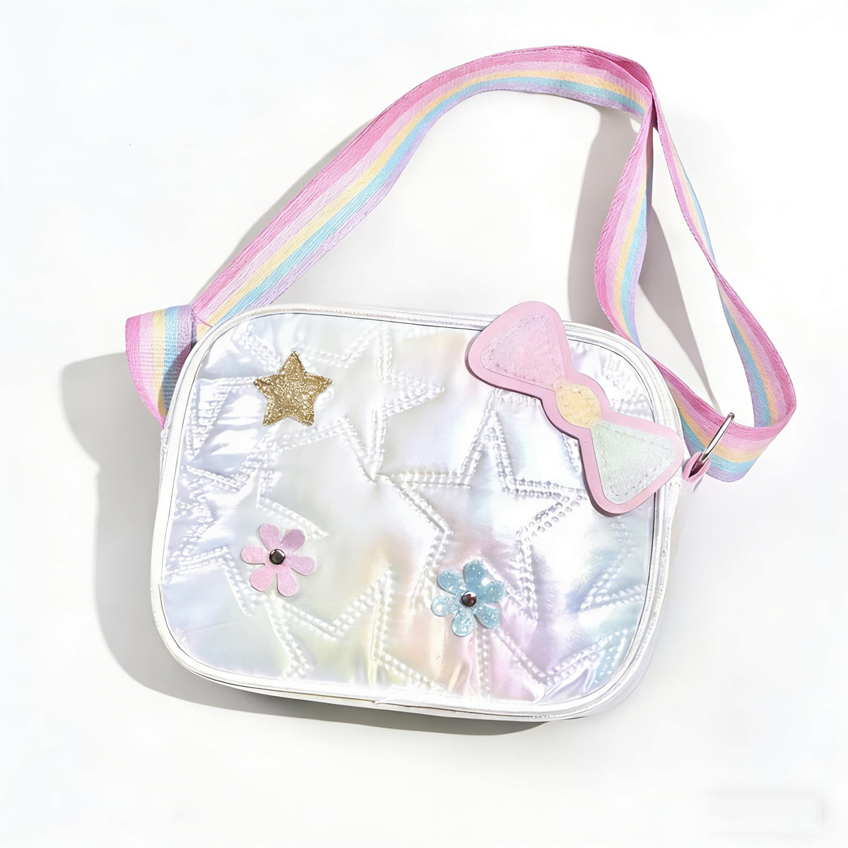 PALAY® Cute PU Shoulder Bag for Girls, Kawaii Star Quilted Kids Handbag, Adjustable Rainbow Strap Mini Crossbody Purse Bag, Fashion Shoulder Bag for Daily Use, Birthday Gift & Party Accessories