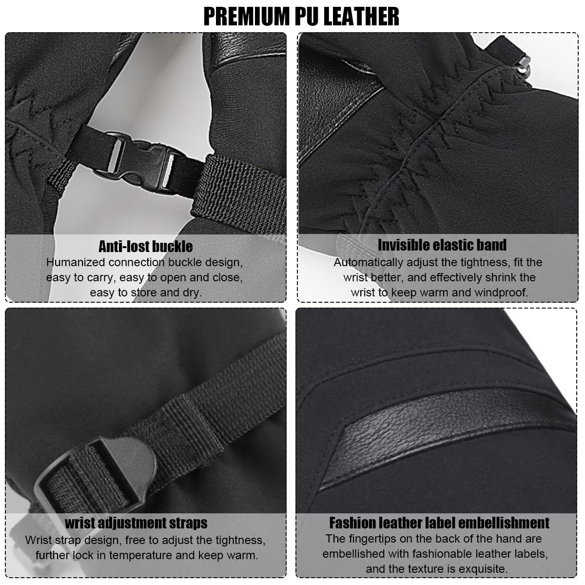 PALAY Winter Gloves for Skiing and Riding with Touch Screen Fingers and Anti Slip PU Palm | Windproof Waterproof for Men 8.5–9 cm Hand Width