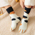 PALAY® 5 Pairs Winter Floor Socks for Women Girls Soft Warm Coral Fleece Socks Cartoon Cat Claw Overankle Socks Winter Home Warm Socks Home Floor Socks Christmas Gift for Girls