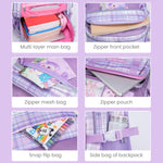 PALAY School Backpack for Girls with 28×17×41cm Multi Layer Design and Ergonomic Back | Oxford Cloth Purple Set