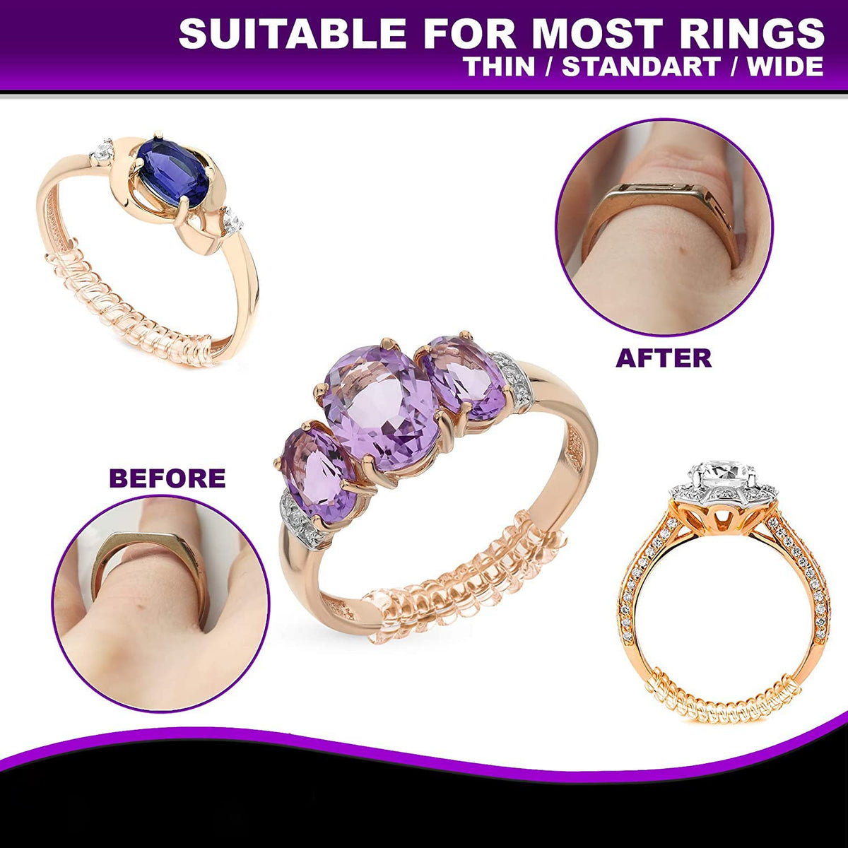 PALAY Ring Size Adjuster for Loose Rings with Spiral Design and Silicone Material | 8 Pack