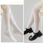 PALAY Lace Pantyhose for Kids Girls featuring Floral and Heart Patterns 2 Pcs White Stockings