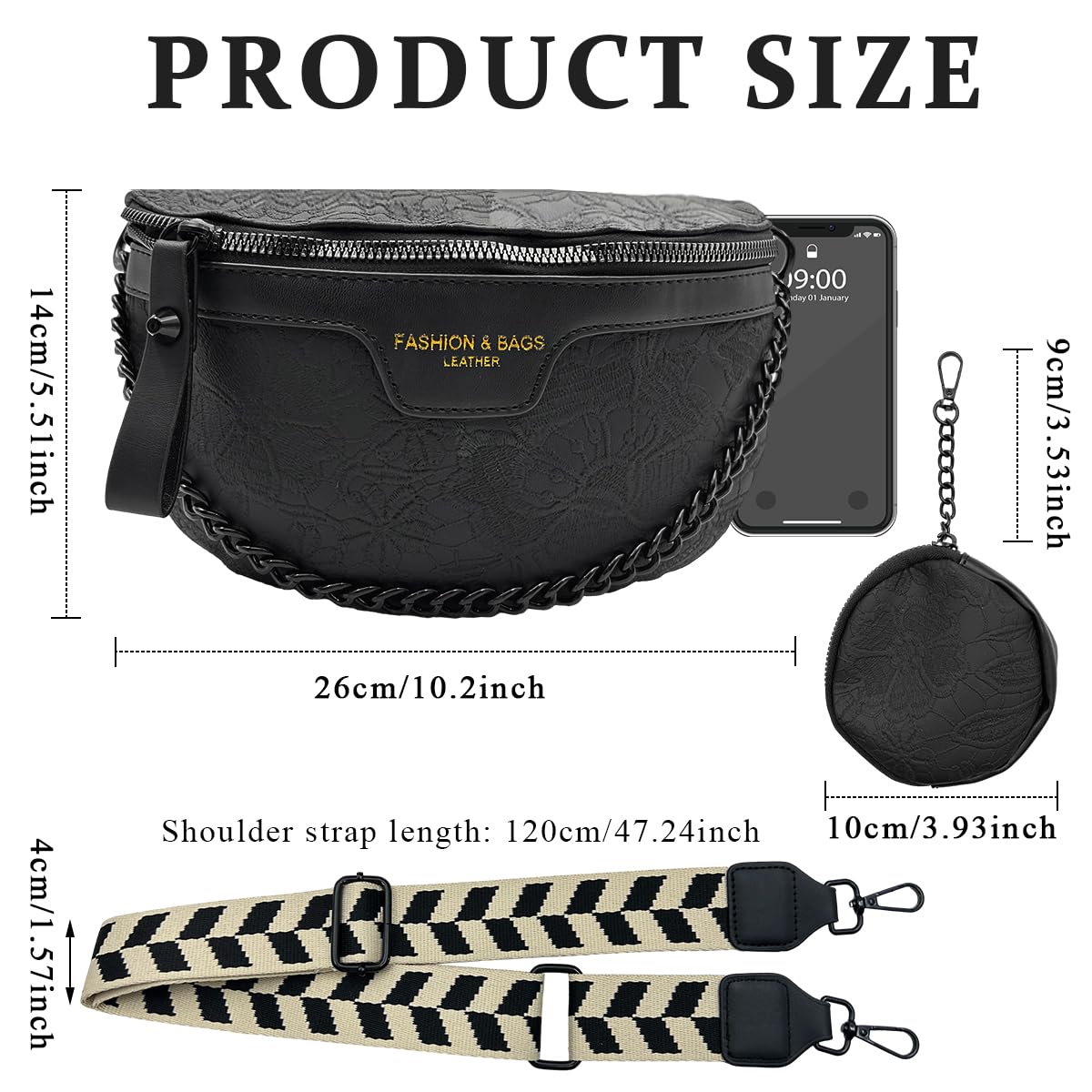 PALAY Women Sling Bag for Daily Use with 25x7x15cm Capacity and Adjustable Chain Strap | PU Leather Black Crossbody