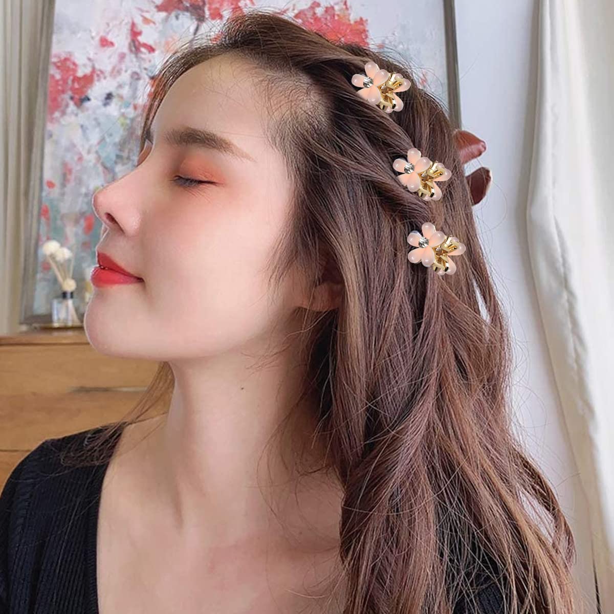 PALAY Mini Hair Clips for Women with Metal Spring Grip and 10PCS Floral Opal Design | Alloy Hair Accessories for Girls