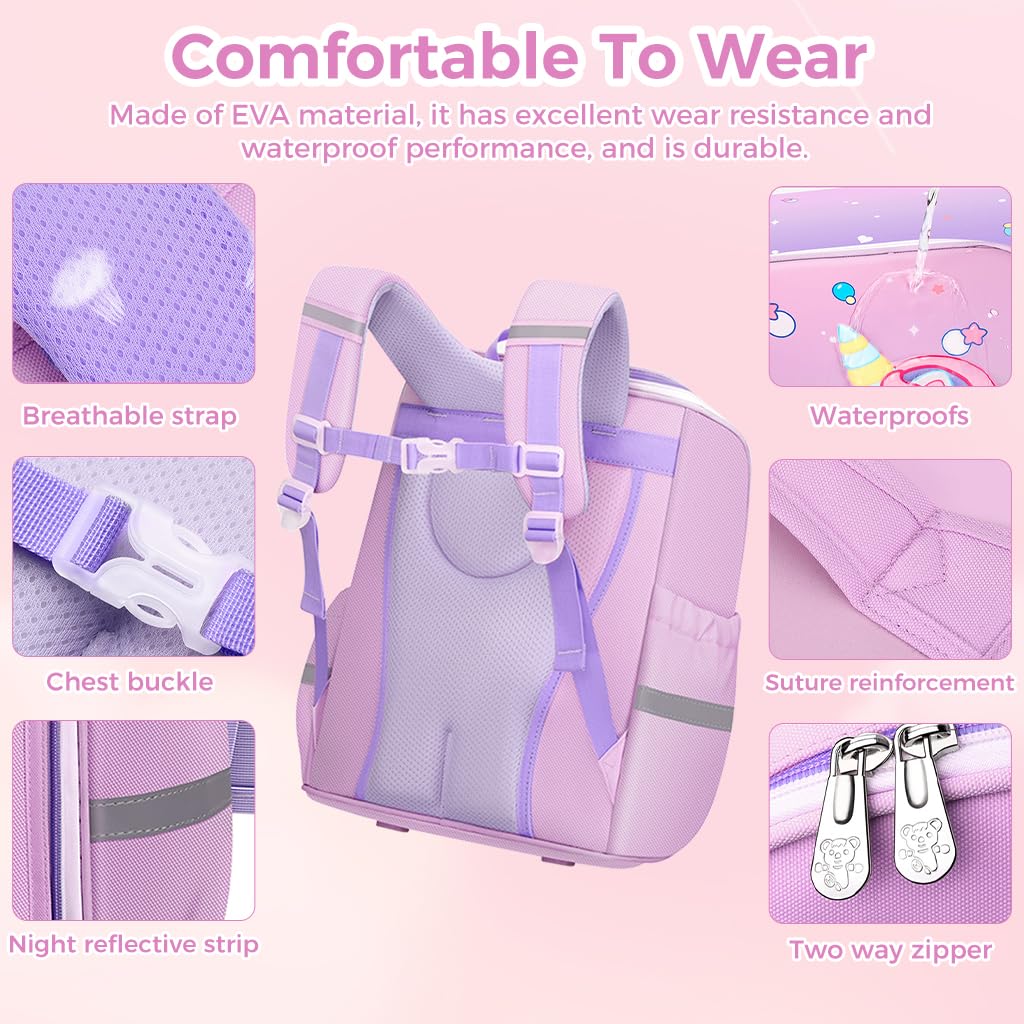 PALAY Unicorn Backpack for Girls with 31×21×41 cm Large Capacity | Cute Purple School Bag