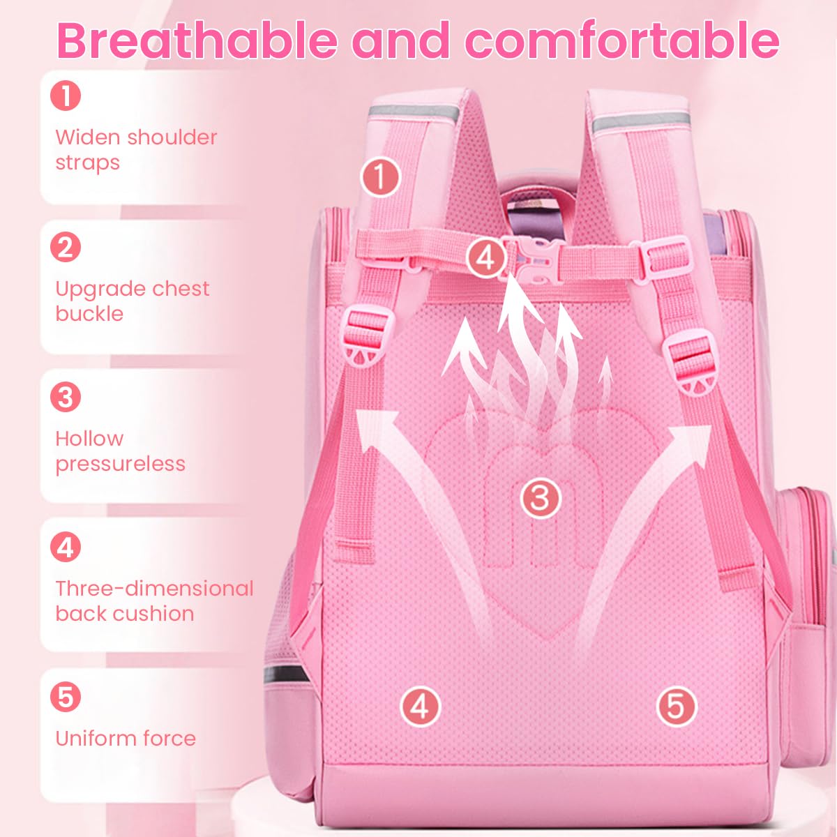 PALAY School Backpack for Girls with 28×19×39cm Multi Compartment Design and Ergonomic Back | Waterproof Oxford Cloth Pink Bag for Kids 6–12 Years