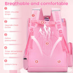 PALAY School Backpack for Girls with 28×19×39cm Multi Compartment Design and Ergonomic Back | Waterproof Oxford Cloth Pink Bag for Kids 6–12 Years