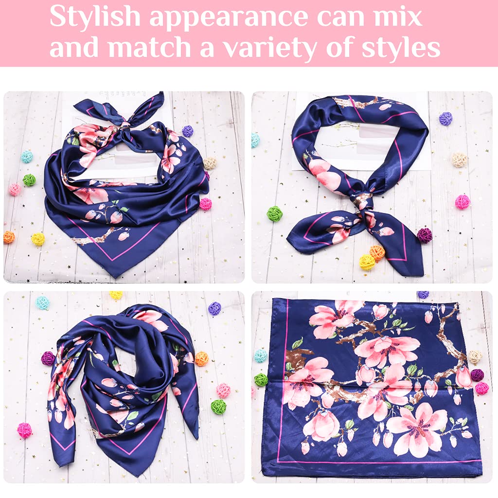 PALAY Scarf for Women 27x27 in Satin Square Wrap with Silk Like Polyester | Navy Headscarf