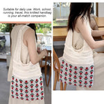 PALAY Knitting Tote Bag for Everyday Use with Patchwork Handle and Fringe | Beige 27.9 x 37.8 x 2 cm