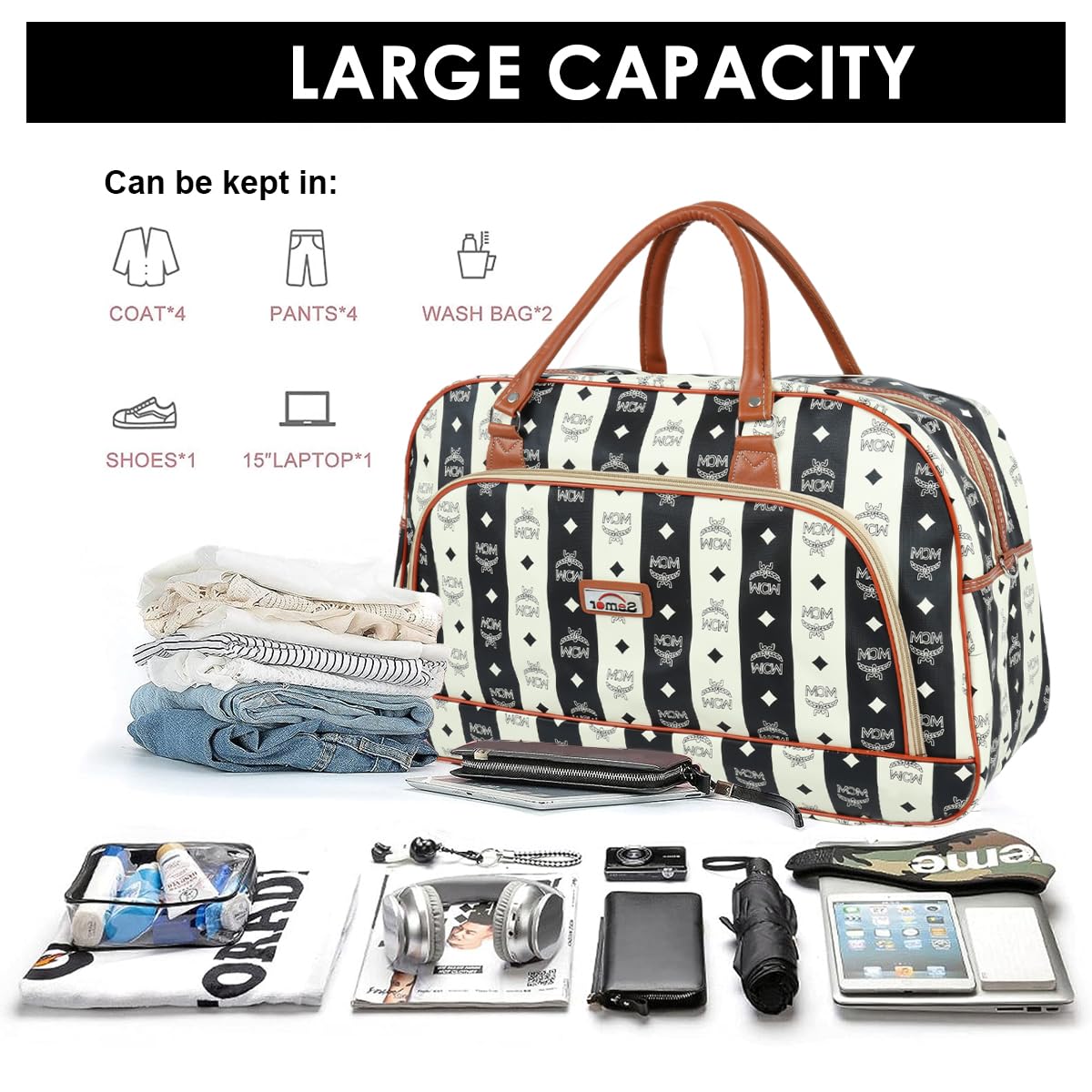 PALAY Duffle Bag for Travel with Main and Small Compartments in Waterproof PU Leather Black