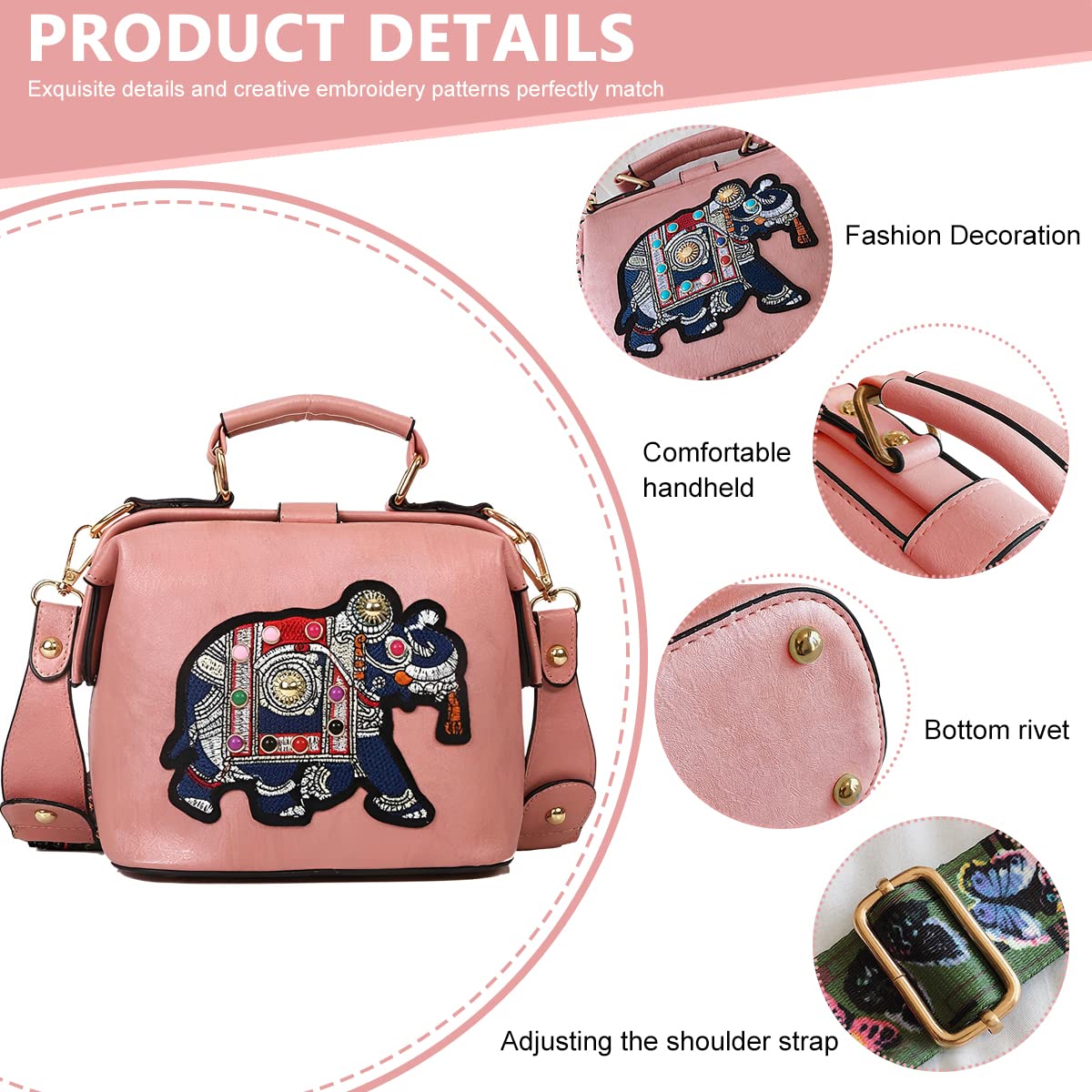 PALAY Crossbody Bag for Women 18×10×16 cm with Adjustable Strap and Embroidered Applique Design