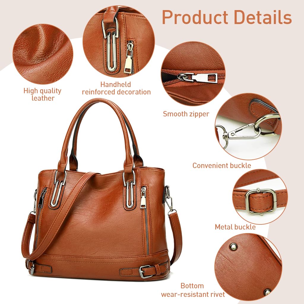 PALAY® Women Tote Bag Fashion PU Leather Handbag Shoulder Bag with Removable Shoulder Strap Large Tote Bag Shoulder Bag Vintage Brown PU Leather Tote Bag for Women