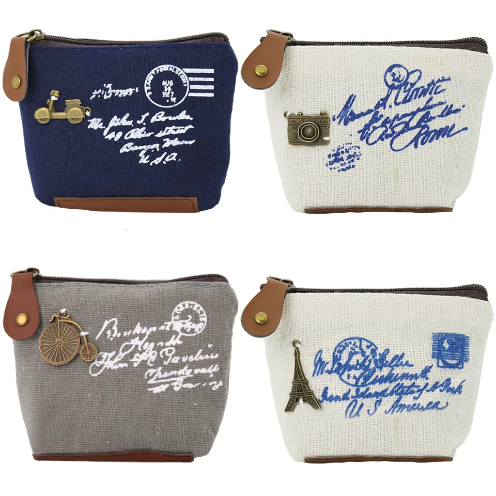 PALAY® 4 pcs Small Purse Wallets Cute Decor Coin Pouch Mini Wallet Card Bag for Canvas,Purse Change Cash Bag Zipper for Women,Girls & Kids