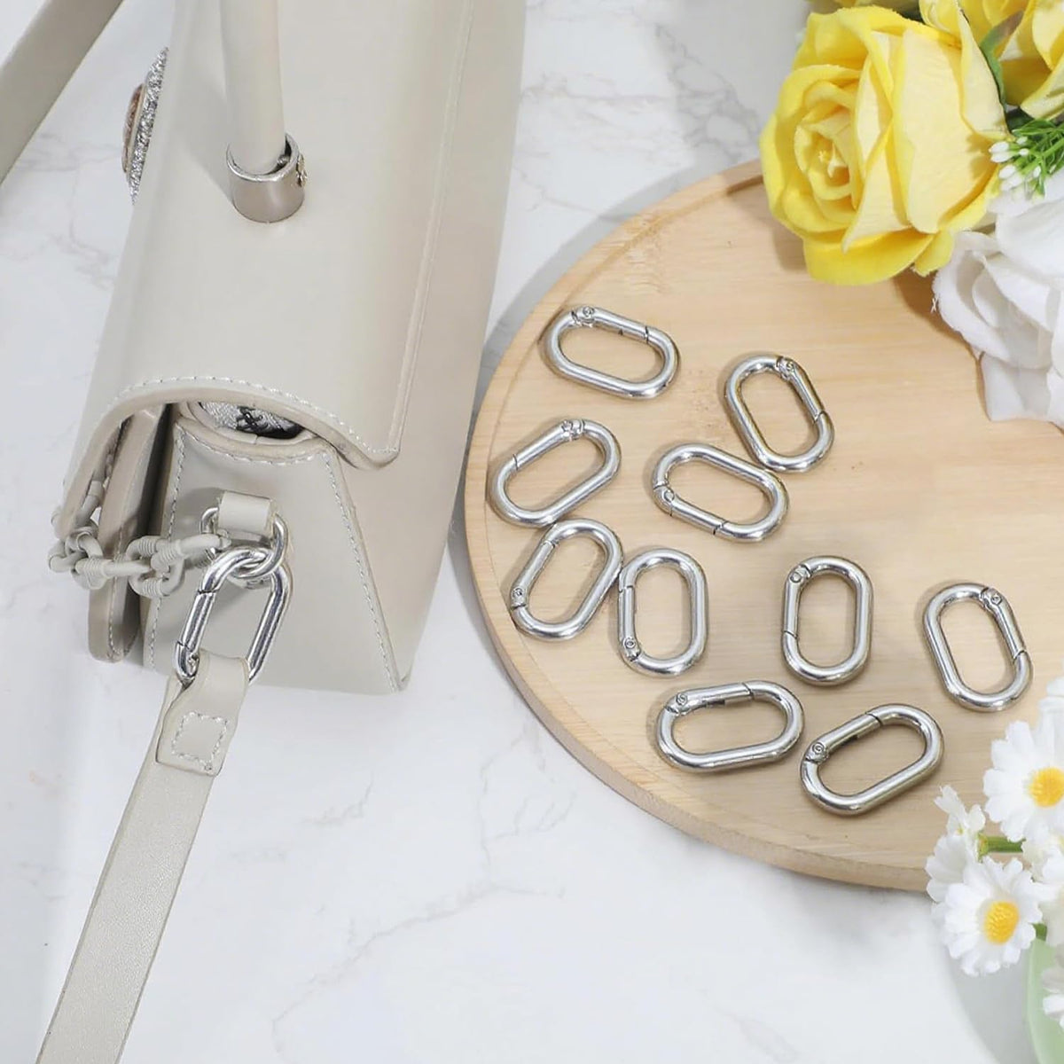 PALAY Bag Strap Link Clasps for Handbags with 0.9 in Quick Release Spring Hooks | Silver 10 Pcs