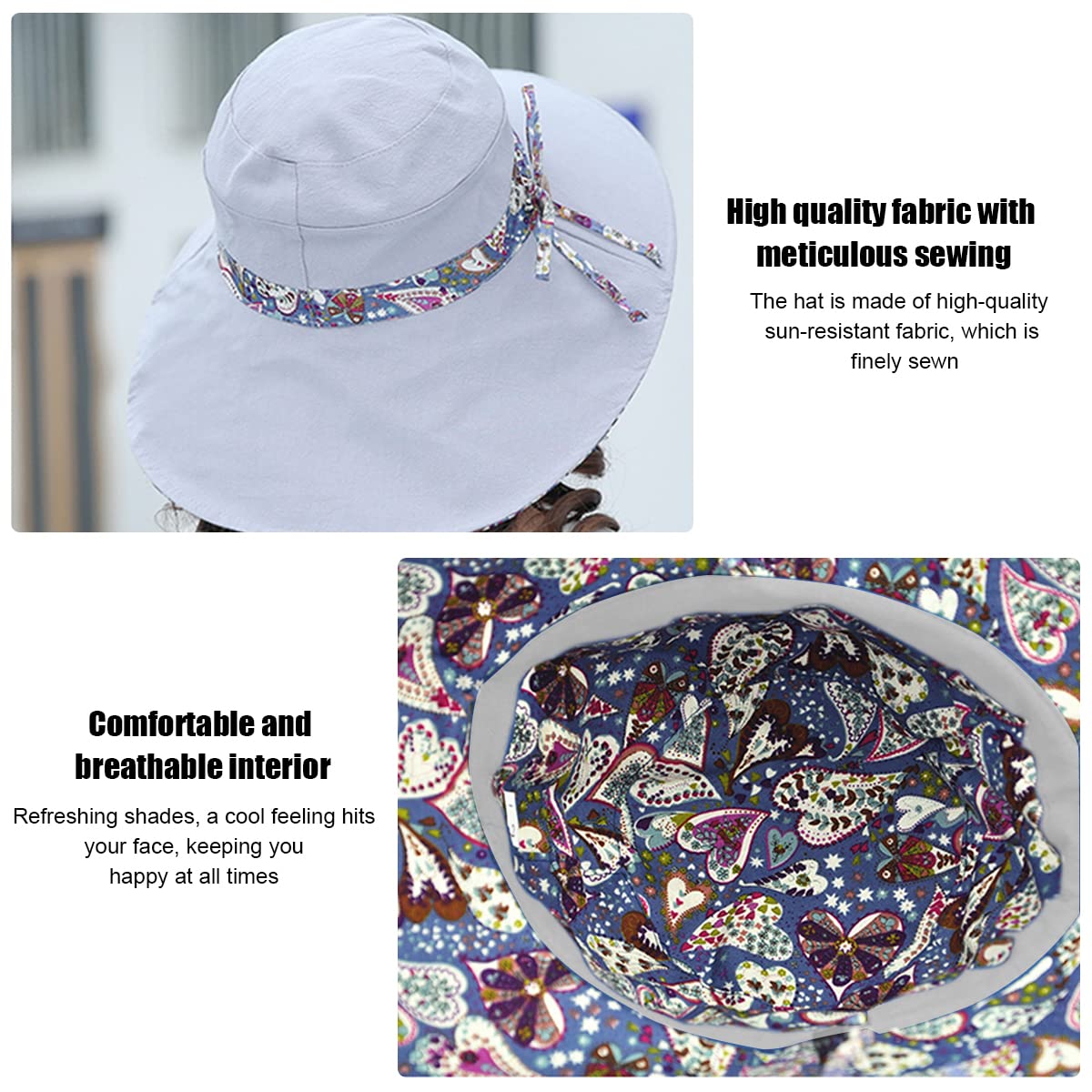 PALAY Womens Sun Hat for Outdoor Travel with 10 cm Crown and Reversible Design | Grey Cotton
