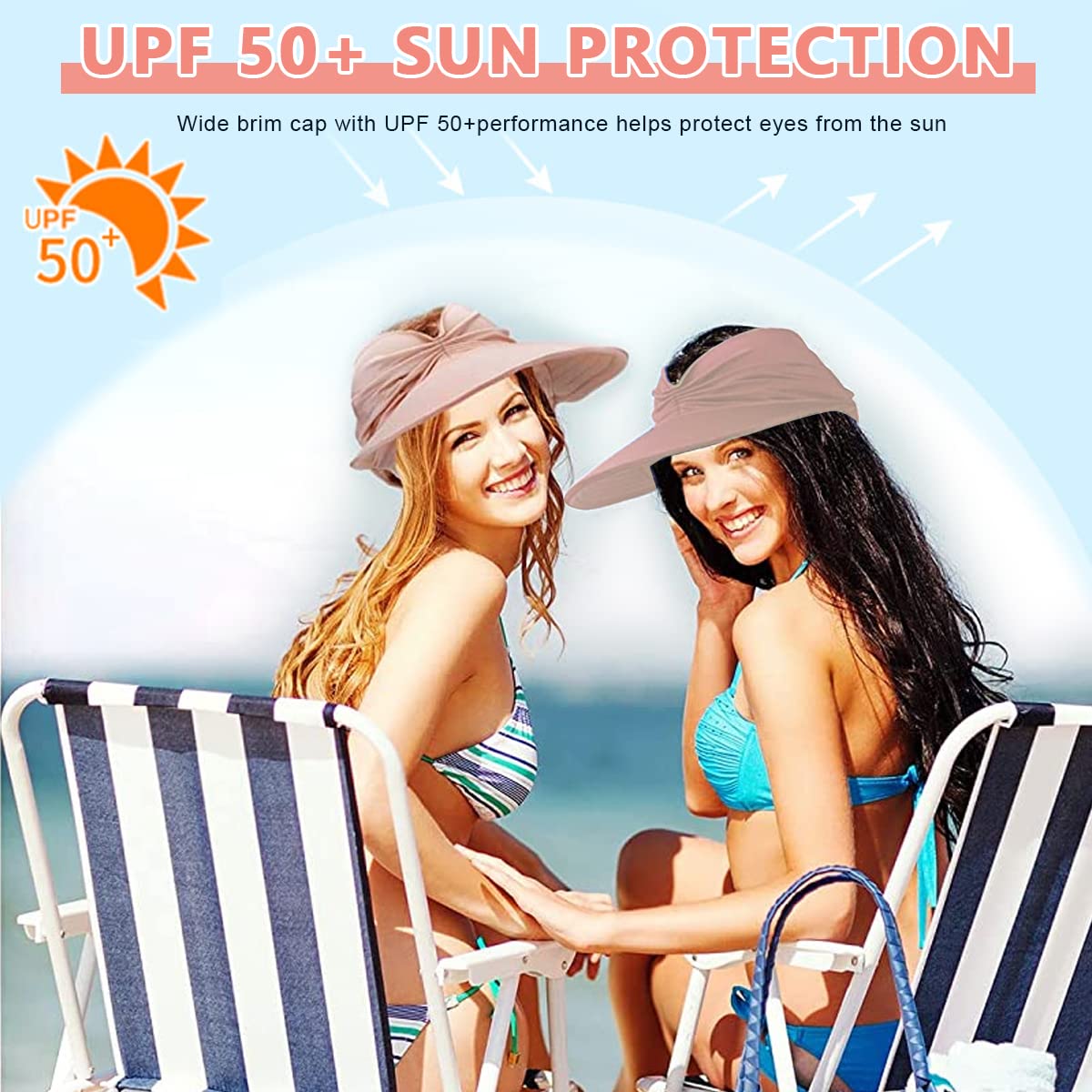 PALAY® Sun Hat for Women Fashion Sun Cap Wide Brim Sun Visor Hat Beach Hat 50+ UV Protection Summer Sport Cap for Travel, Golf, Hiking - Pink