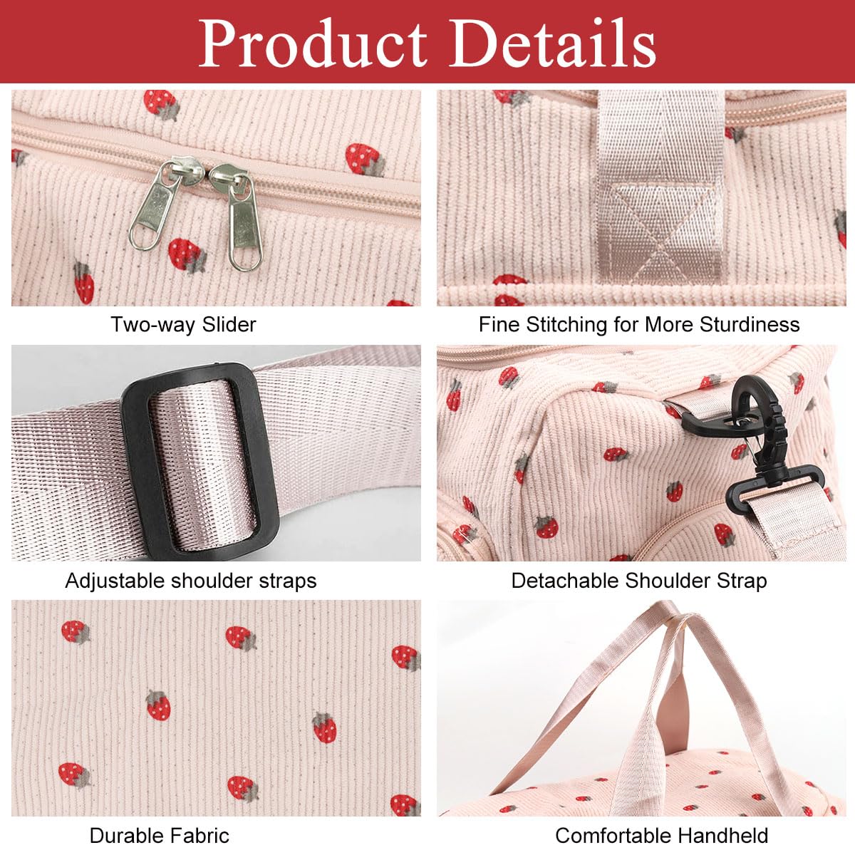 PALAY Women Duffle Bag for Travel and Gym featuring Shoe Compartment 48x24x27cm Corduroy Pink