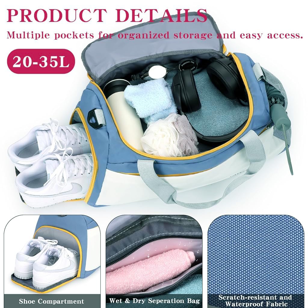 PALAY Travel Bags for Luggage with 35L Capacity and Separate Wet Shoe Compartment | Women’s Weekender Gym Duffle