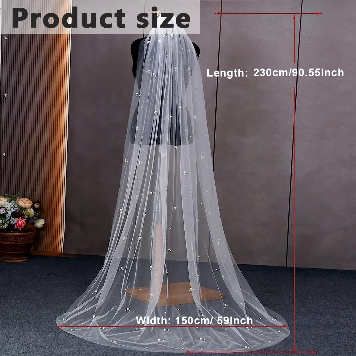 PALAY Bridal Veil for Wedding Featuring Alloy Comb and 2.3m Lace Tulle with Pearls | Pure White