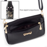 PALAY Small Crossbody Bag for Women with 4 Zipped Compartments 24×14×7cm Soft PU Leather Black