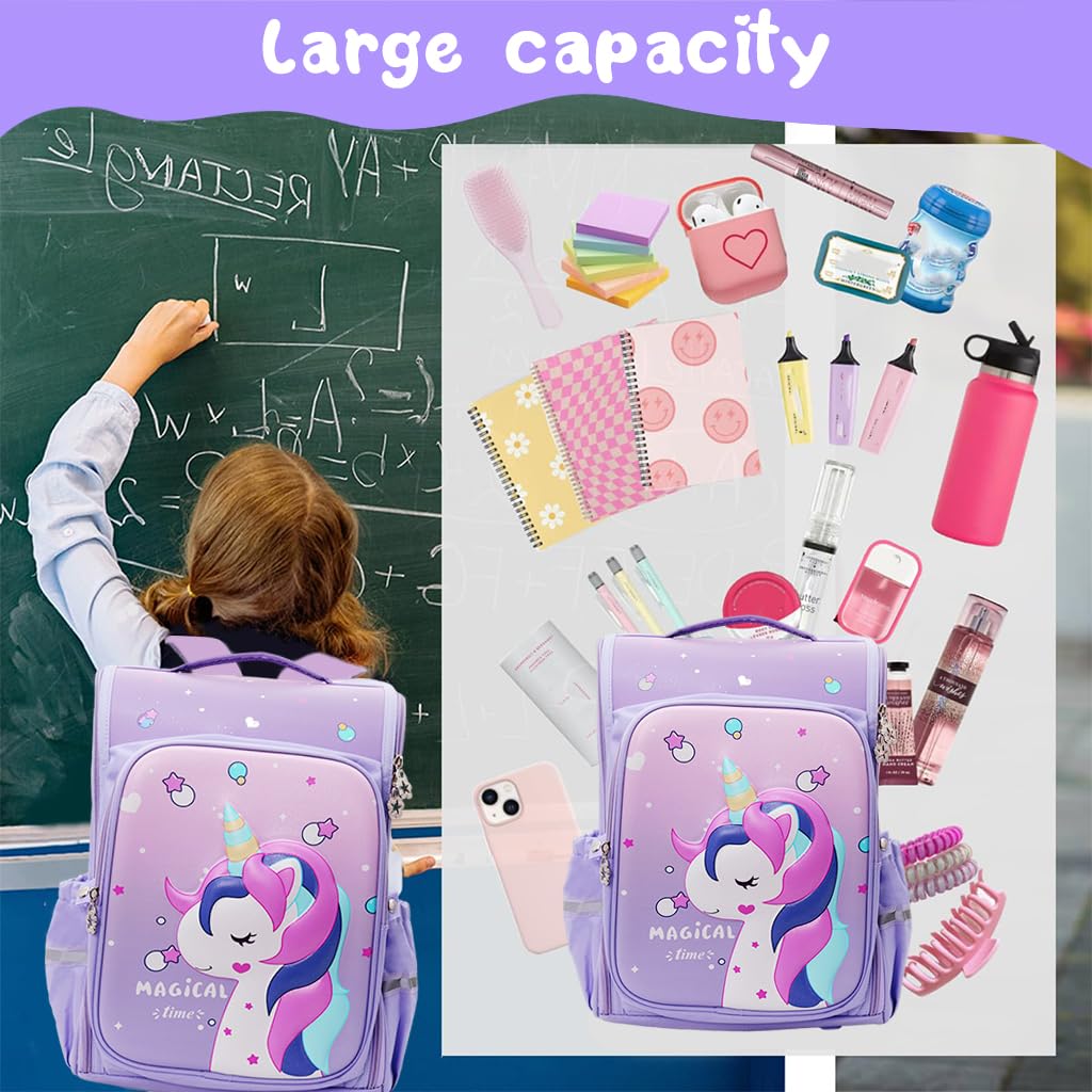 PALAY Cartoon Unicorn School Backpack for Girls featuring Full Opening Zipper and 29x16x36cm Large Capacity | Comfortable Burden‑Relief Design