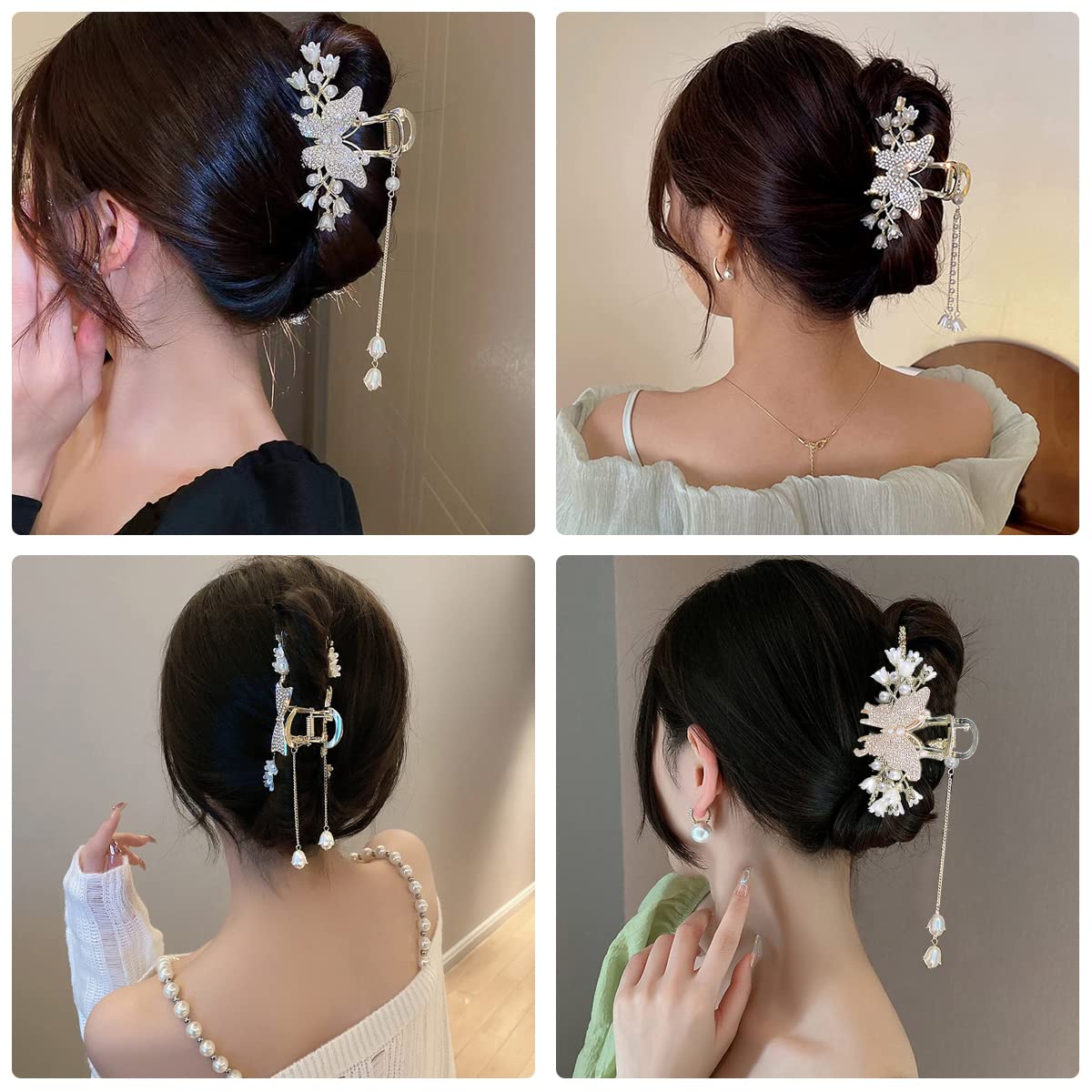 PALAY Hair Clips for Women with Butterfly Tassel Design and Golden Alloy Clutcher | Rhinestone Decorative Barrette for Thick Hair