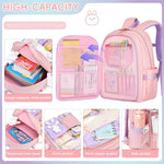PALAY School Bag for Girls with Lunch Box and Pencil Case Set | Waterproof Pink Bunny Design