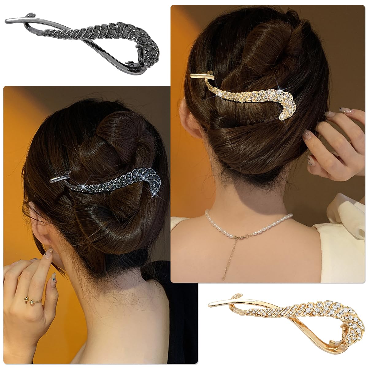 PALAY Hair Bun Clips for Effortless Updos with Rhinestone Design and 2 Color Options | Alloy Construction