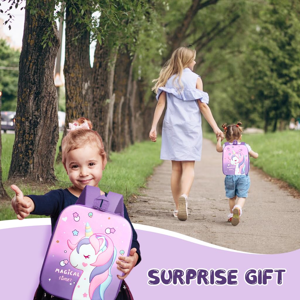 PALAY Kindergarten Backpack for Girls with 26x32 cm Size and Padded Straps | Purple Waterproof Unicorn Design