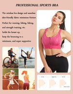PALAY® Sports Bra Women Zip-up Sports Bra for High-impact Activities One Piece Breast Pads Adjustable Sports Bra Fashion RacerbackSports Bra for Running, Cycling, Aerobics, Boxing, L, Pink
