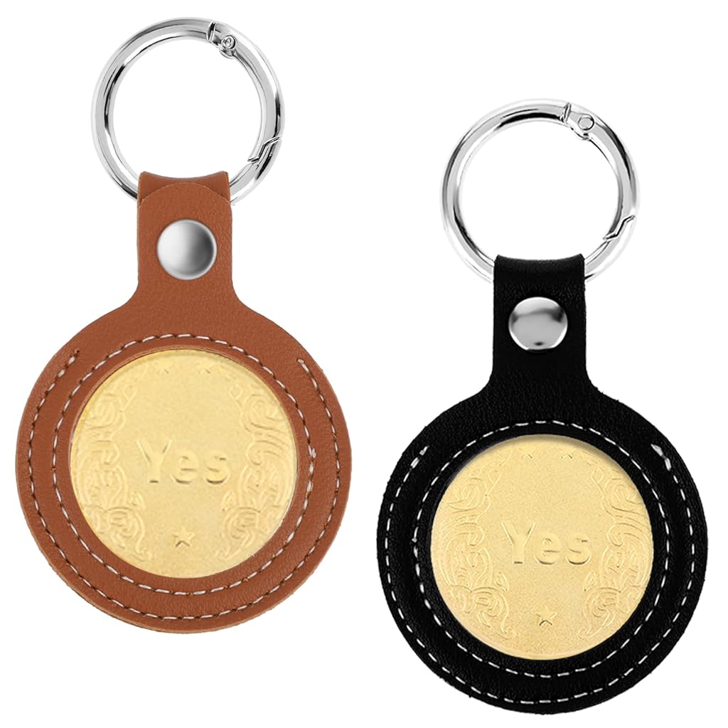 PALAY® 2Pcs Coin Holder Keyring 40mm Dia PU Token Coin Holder Keyring Creative Token Currency Collectiable Luck Coin Holder Keyring Couple Gift Keyring Key Organizer