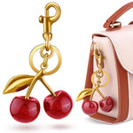 PALAY® Red Cherry Charm Keyring Bag Charm Sweetly Stylish Golden Metal Keyring Handbag Tote Bag Charm Glittering Cherry Pendent Keyring Charm with Gift Box