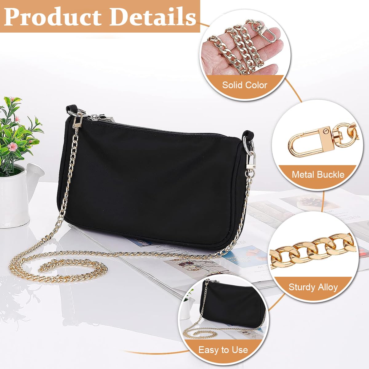 PALAY® Gold Purse Chain, 5PCS Crossbody Chain Strap, Gold Belt Chain, Chain Replacement Accessories, Purse Extender Strap for Crossbody Bags, Purses, Handbags - 5 Sizes