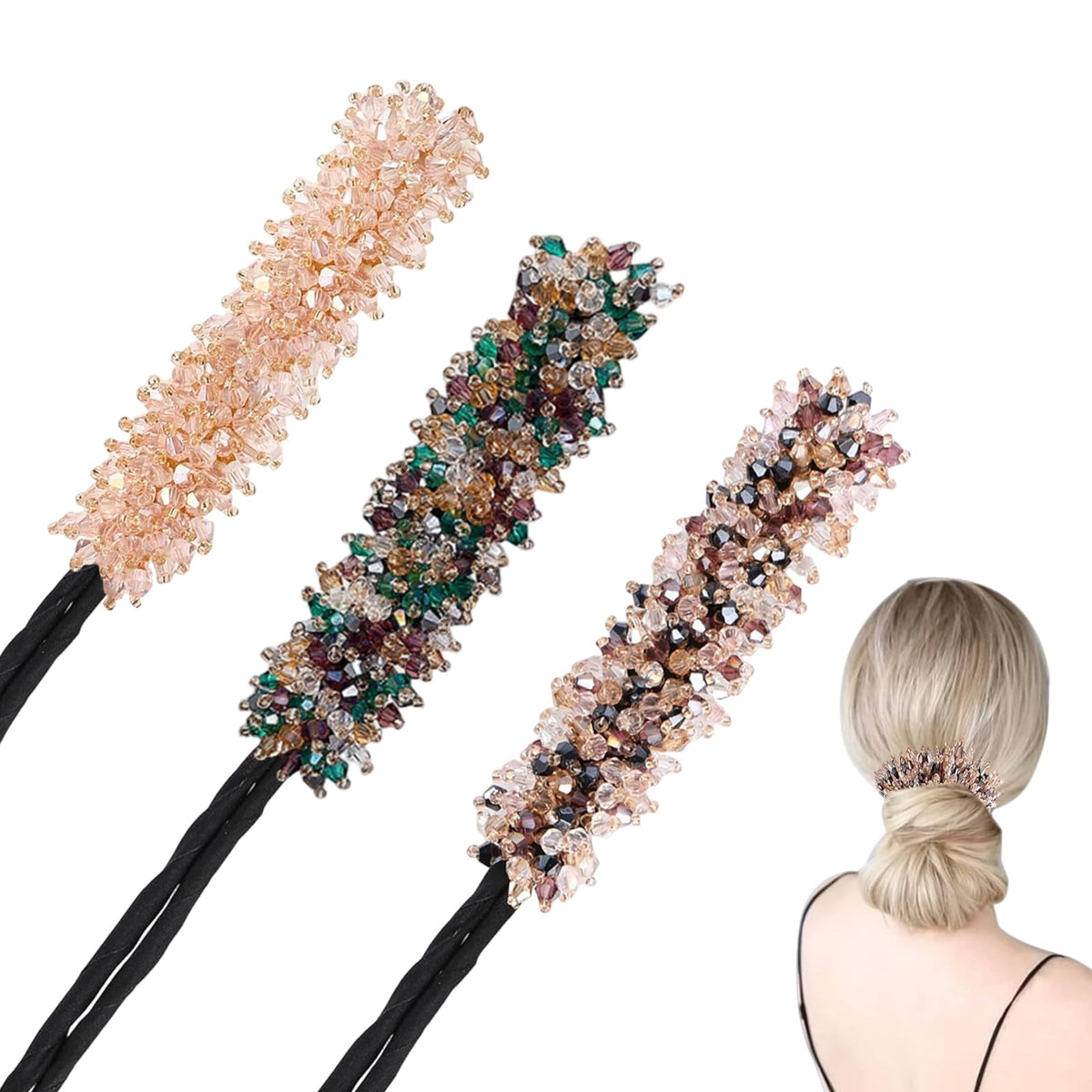 PALAY® Hair Bun Accessories for Women and Girls Stylish Rhinestone Magic Hair Bun Maker