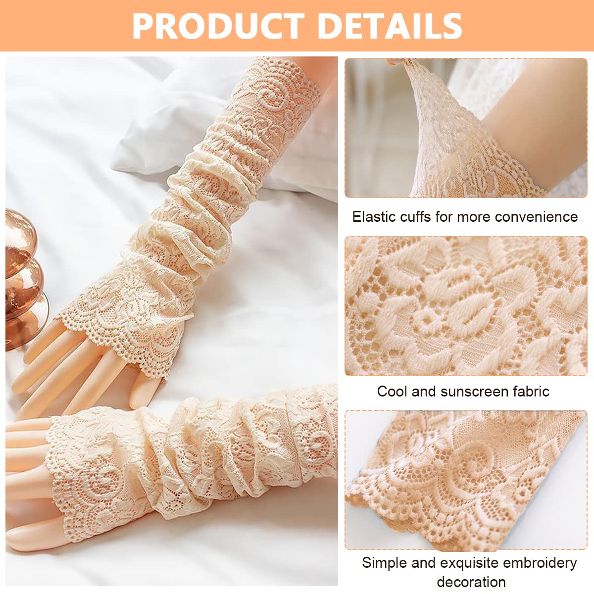 PALAY Arm Sleeves for Women featuring 46cm Stretch Lace with Anti Slip Ends & UV Protection
