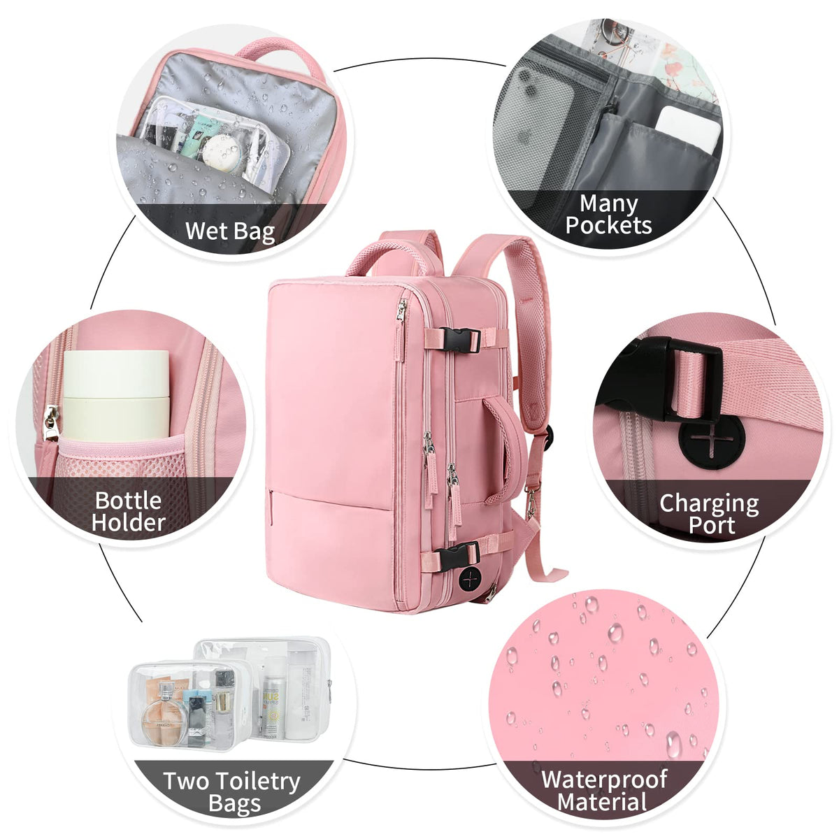 PALAY Laptop Backpack for Travel and Business with Dual Handle and 20L–35L Expansion | Pink