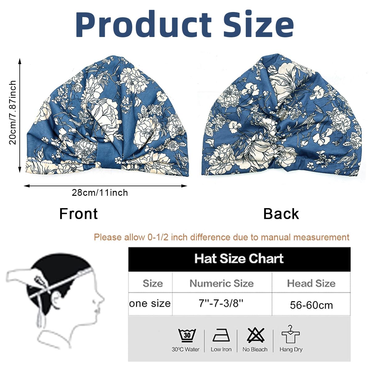 PALAY Chemo Caps for Women with Satin Liner and Cotton Floral Print | Soft Blue Headwrap