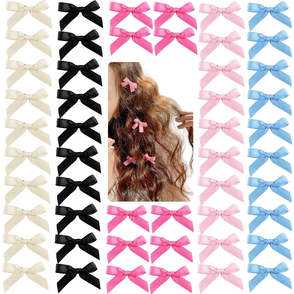 PALAY Hair Clips for Women featuring 50 pcs 1.57 in Satin Ribbon Bows | Cute Y2K Style