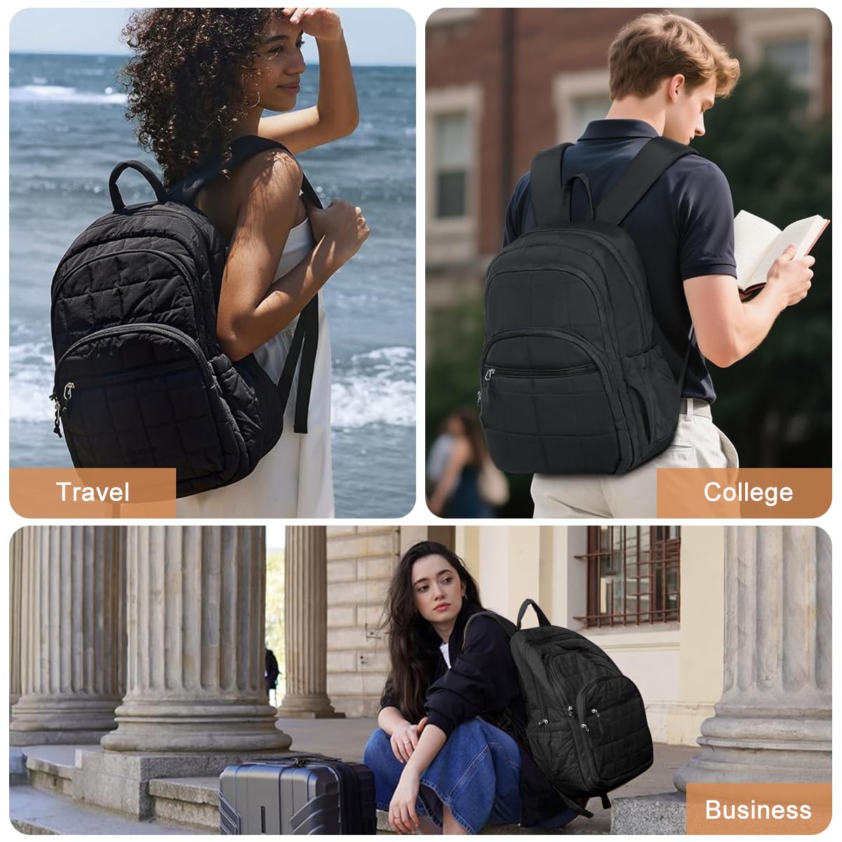 PALAY Backpack Bag for Travel and College with 15.6 Inch Laptop Compartment | Quilted Black Design for Men and Women