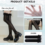 PALAY Lace Knee Length Socks for Women featuring 22.44 in Length and Ruffled Mesh | Black One Pair