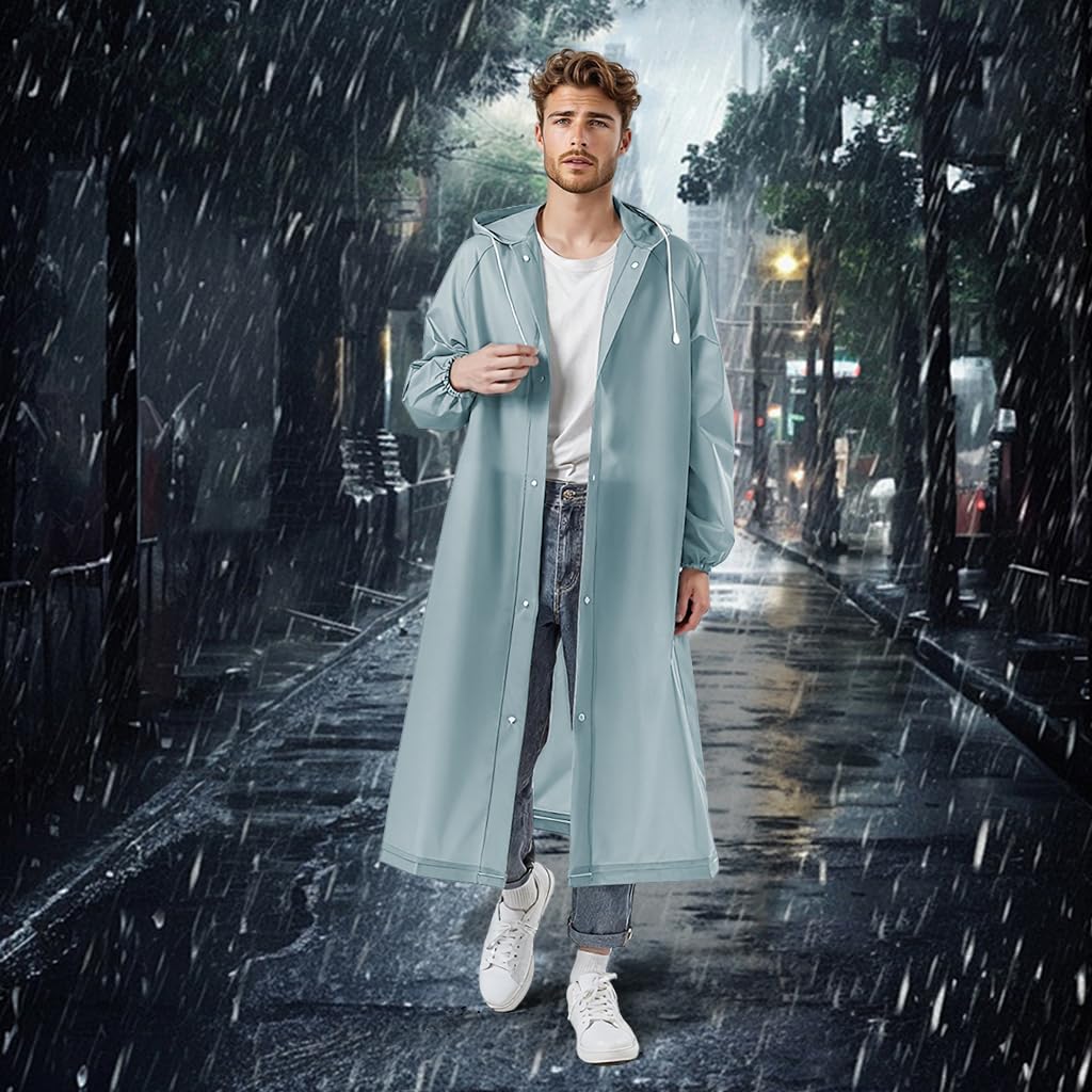 PALAY Rain Coat for Men featuring Snap Button Closure and 56.2 in Length | EVA Waterproof Black 2PCS