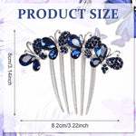 PALAY Hair Comb Clip for Bridal and Party Hairstyles with Butterfly Rhinestones Blue 2 PCS