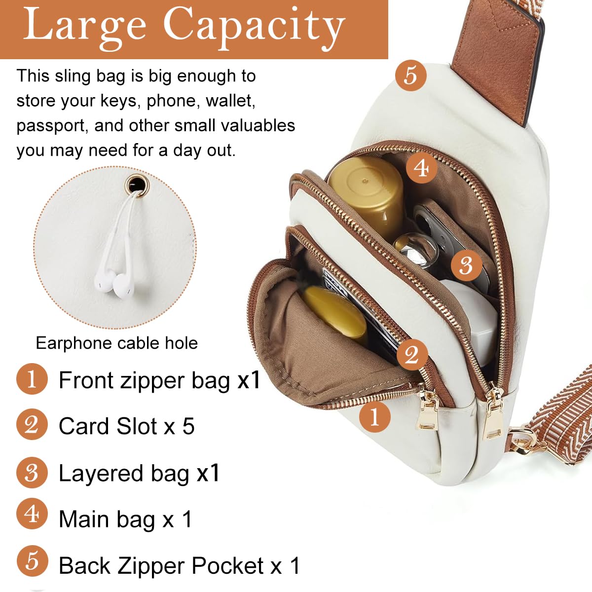 PALAY® Fashion PU Chest Bag for Women Chic Triple Layer Zipper Chest Bag with Nylon Webbing Print Strap Design Casual Sling Bag Crossbody Bag Multipurpose Chest Bag for Office, Hiking, Travel